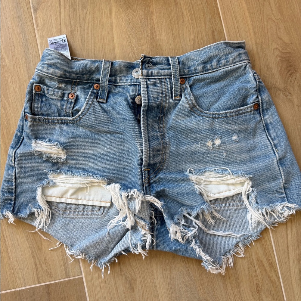 Levi's Light Blue Distressed 501 Denim Shorts